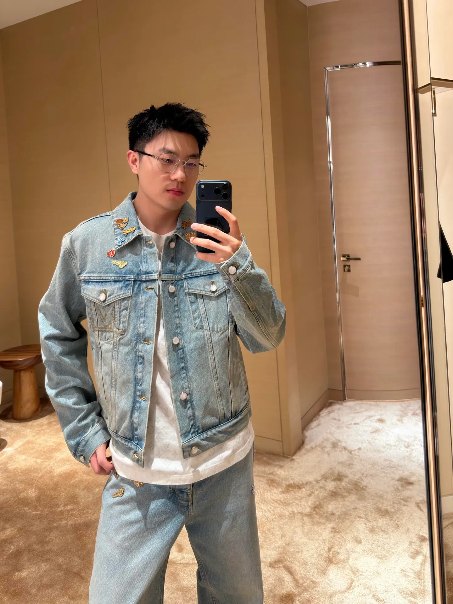 Louis Vuitton/Louis Vuitton hardware leather skateboard denim jacket